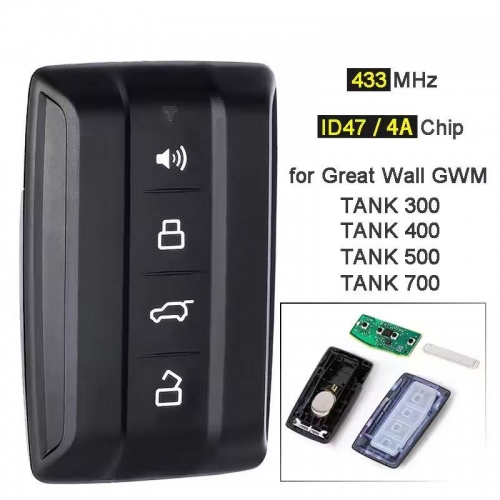 CN075014 Atermatket Smart Remote Key 433Mhz with 4A/ID47 Chip for Great Wall GWM TANK 300 /400/500/700