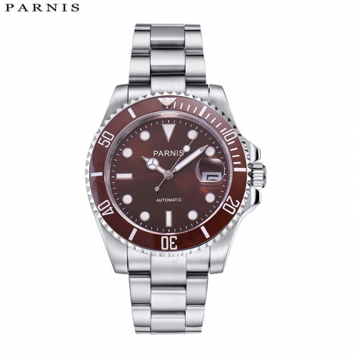 40mm Parnis Luxury Mechanical Watches Casual Fashion Automatic Watch Men Rotating Ceramic Bezel Stainless Steel Band