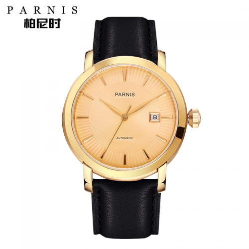 42mm Parnis Miyota Automatic Men Business Watch Sapphire Crystal Leather Strap