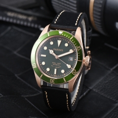 Rose Gold Case, Green Dial, Leather Strap