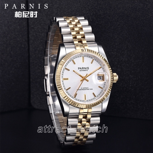 36mm Parnis Luminous Mark Japan Miyota Automatic Men's Wristwatch Stainless Bracelet