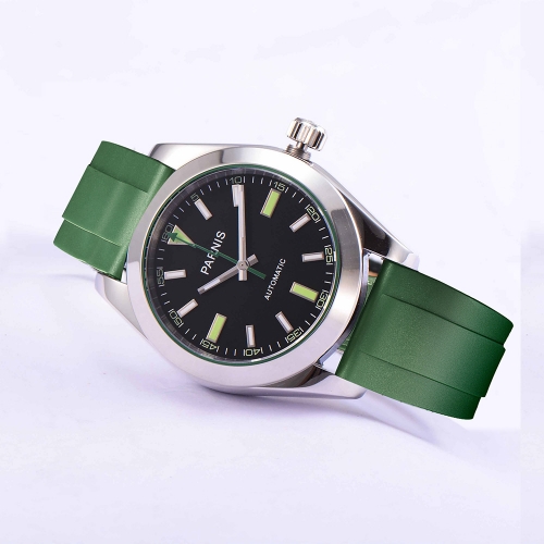 40mm Parnis Reloj mecánico automático para hombre Miyota con correa de caucho y cristal de zafiro