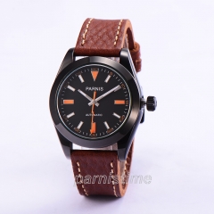 PVD Black Case, Brown Strap