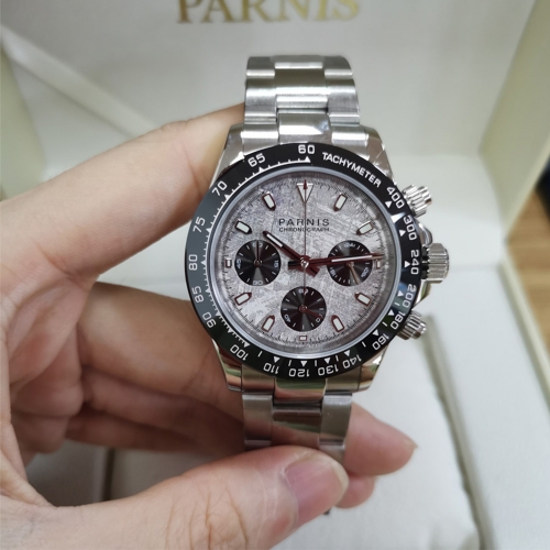 Parnis Men Chronograph Watch Sapphire Crystal Quartz Japan Movement Wristwatch