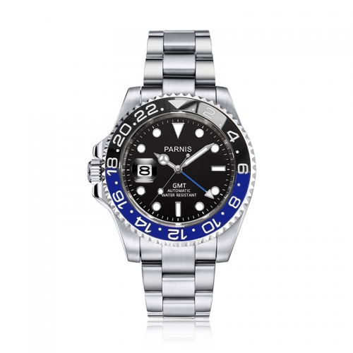 40mm Parnis Sapphire GMT Automatic Movement Left Crown Men's Boy Watch Luminous Marker Date