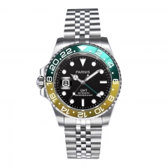 40mm Parnis Sapphire GMT Automatic Movement Left Crown Men's Boy Watch Luminous Marker Date