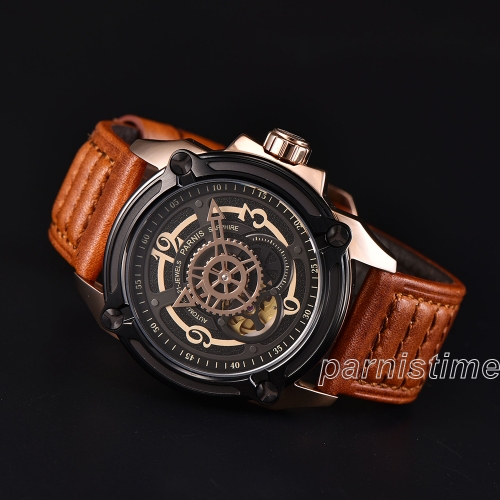 44 mm Parnis Herrenuhr Japan Automatikwerk Saphirglas Roségoldgehäuse