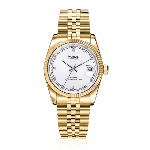 36mm Parnis Relógio masculino automático Miyota 21 jóias relógio de pulso de cristal de safira ouro rosa