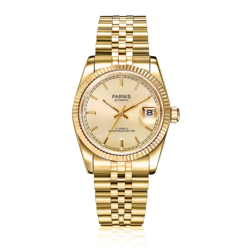 36mm Parnis Miyota 21 joyas reloj automático para hombre zafiro cristal oro rosa reloj de pulsera