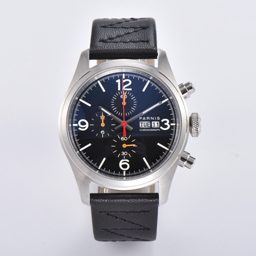 42mm Parnis Chronograph Quartz Watch Men Stainless Steel Case Wristwatch