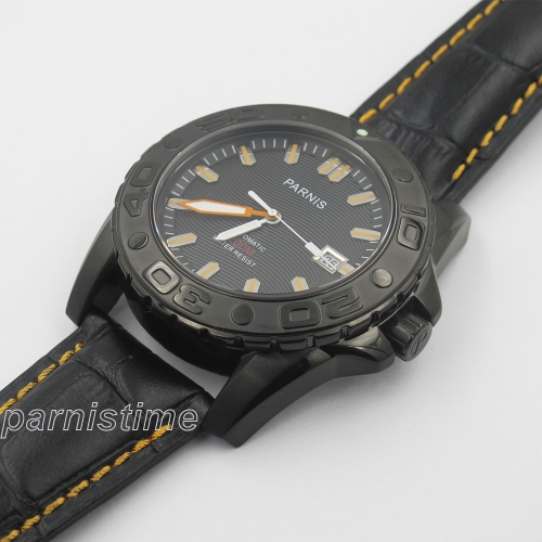 43mm Parnis Japan Automatic Men's Watch 200M Water Resistant PVD Black Case Gift