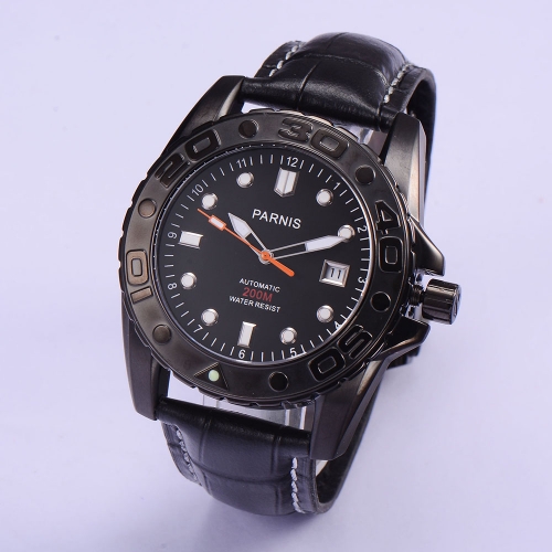 43mm Parnis Japan Automatic Mechanical Men Watch Sapphire Crystal PVD Black Case