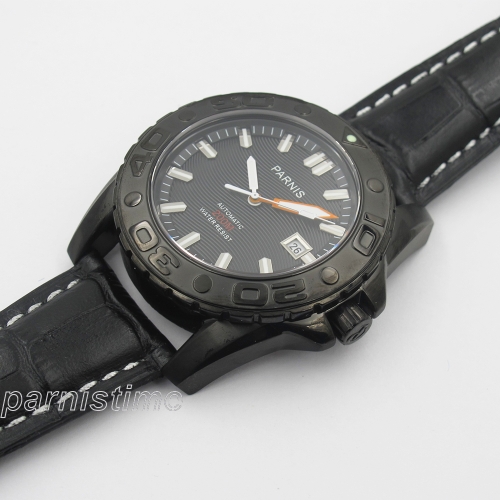 43mm Parnis Miyota Automatic Movement Sapphire Crystal Men Watch PVD Black Case