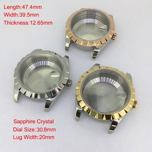 39.5mm Boîtier de montre en verre saphir Boîtier de montre-bracelet pour mouvement 8215/2813