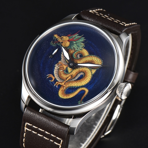 44mm Parnis Hand Winding Mens Classic Dragon Dial Wrist Watch