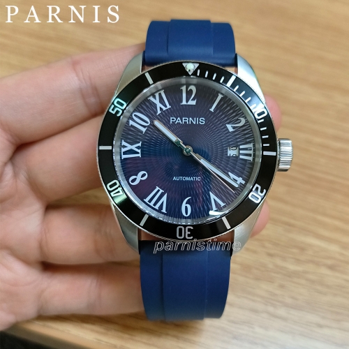 41mm Parnis PA6050 21 Jewels Miyota自动上链男士手表蓝宝石10 ATM防水