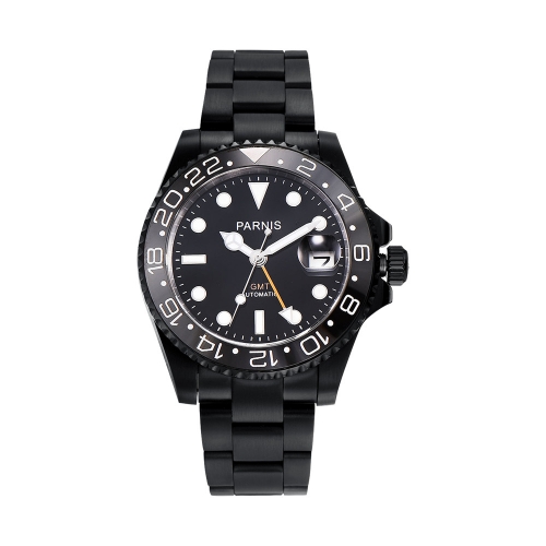 El reloj masculino de 40 mm parnis Sapphire GMT movimiento automático marca la fecha con luz