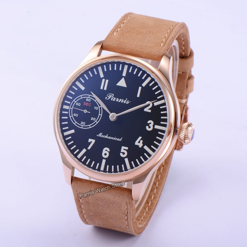44 mm parnis enredado manualmente reloj clásico masculino correa de cuero marrón mejor regalo BF