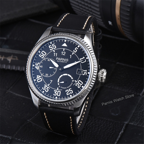 45mm Parnis Power Reserve Indicator Automatic Movement Men's Watch Small Second