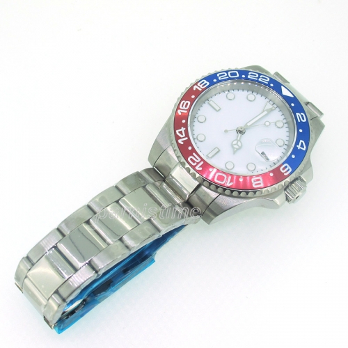 40mm parnis Sapphire hommes montre mécanique automatique blanc lunette tournante en céramique