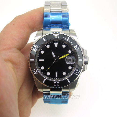 Parnis Sapphire reloj mecánico automático masculino de 40 mm anillo de cerámica giratoria negra