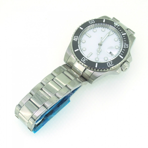 40mm parnis Sapphire hommes montre mécanique automatique blanc lunette tournante en céramique