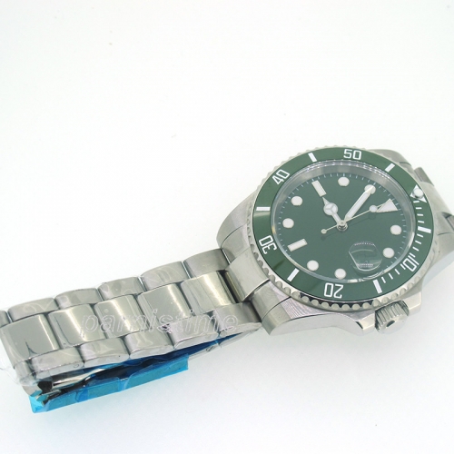 40mm parnis Sapphire hommes montre mécanique automatique vert lunette tournante en céramique