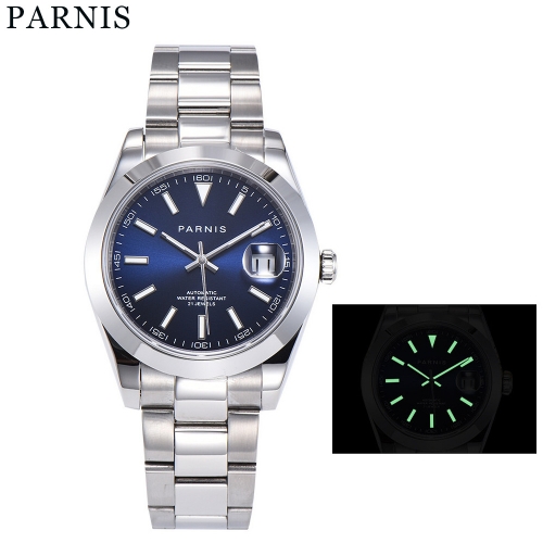 Parnis 39.5mm Автоматические мужские наручные часы Miyota с гладкой рамкой, светящийся маркер