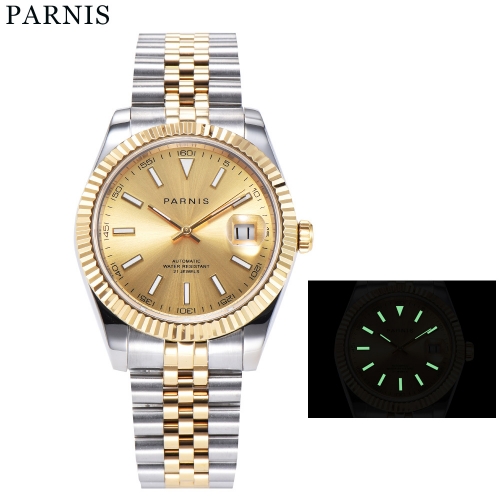 Parnis 39.5mm 立體聲邊框優雅發光標記宮田自動男士手錶