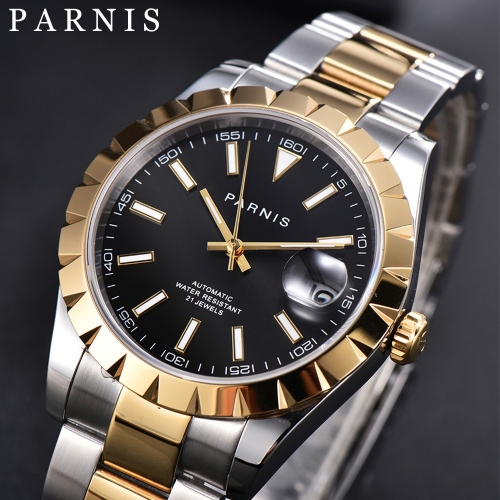 Parnis 39.5mm Miyota Reloj de pulsera automático para hombre, pulsera de acero inoxidable, marcador luminoso