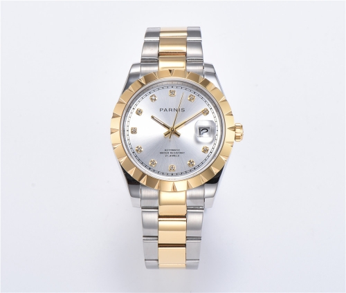 Parnis 39.5mm Men Wristwatch Elegant Diamond Dial Stainless Bracelet Mechanical Watch