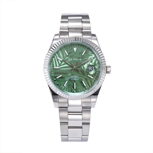 39.5mm Parnis 新設計的優雅綠色表圈自動男士腕錶