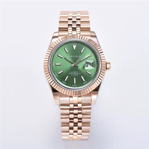 39.5mm Parnis Reloj de pulsera automático para hombre con cristal de zafiro y oro rosa de 21 joyas