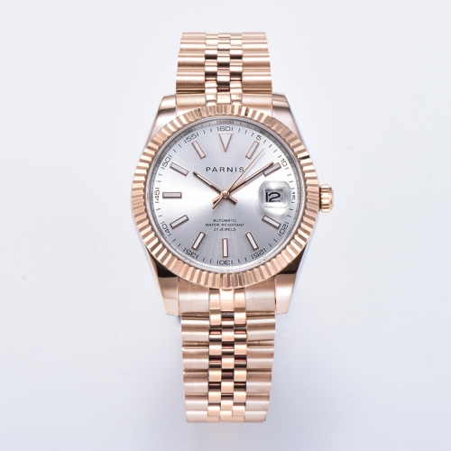 39.5mm Parnis Automatische 21 Juwelen Roségold Saphirglas Herren Armbanduhr