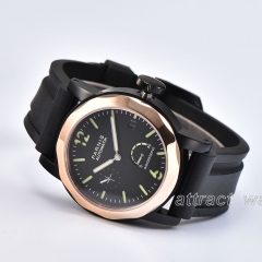 Black Case, Rose Gold Bezel, Black Rubber Strap