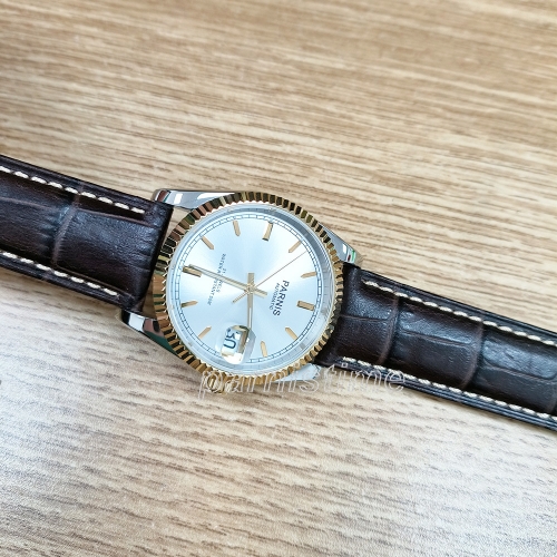 36mm Parnis Miyota Automatic Mens Watch Elegant Diamond Stainless Bracelet Wristwatch
