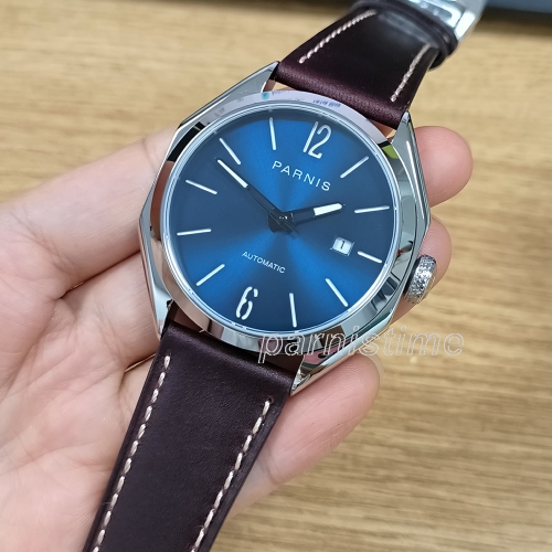 43mm Parnis Miyota 21 Jewels Automatic Movement Men's Mechanical Watch Sapphire Crystal Date Blue Dial Gift