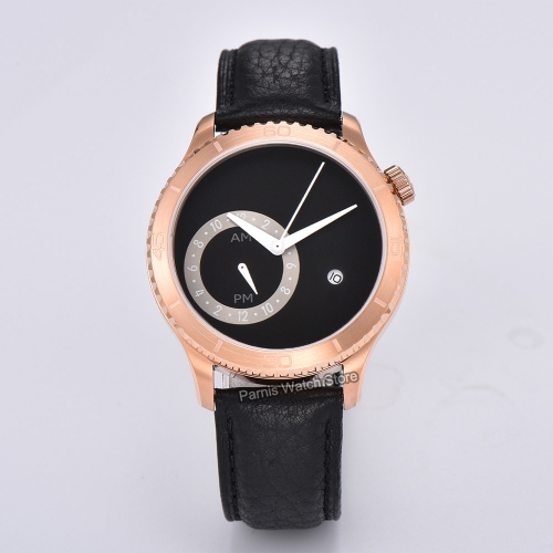 Parnis 41mm ブラックケース機械自動男性腕時計サファイアクリスタルカレンダー防水男性時計