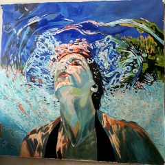 painting of swimmer ,swimming girl