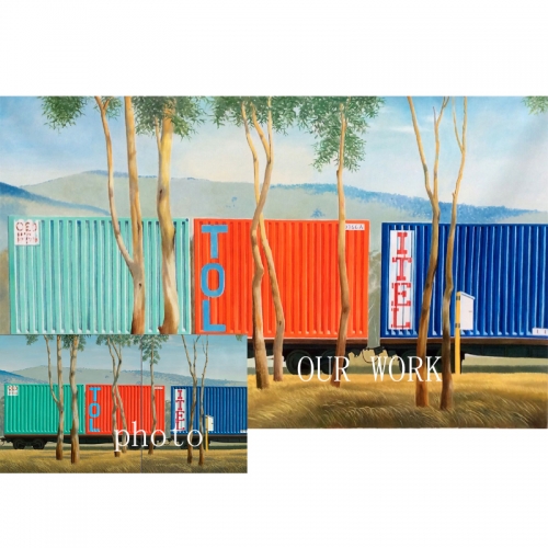 Container Train in Landscape, container train in landscape art