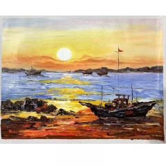 original seascape art ,harbour painting ,harbour under the sunset painting