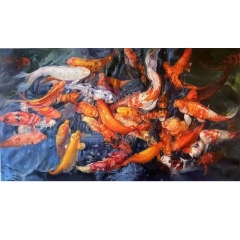 koi pond oil painting, customized koi painting on canvas