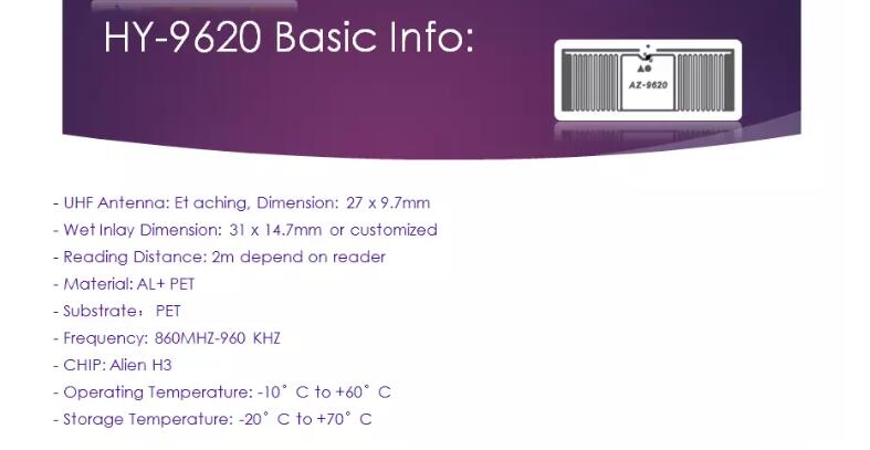 China RFID UHF Label with Alien Inlays of 9620