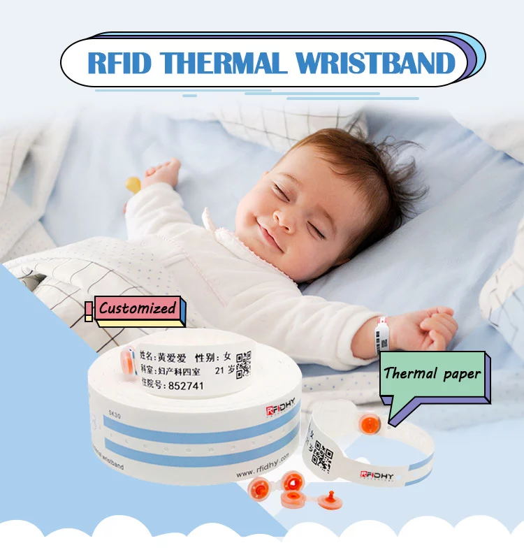 Come in Rolls White Printable RFID Thermal Wristband