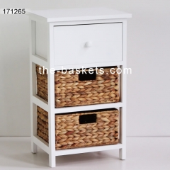 Wood cabinet with drawer and two water hyacinth baskets