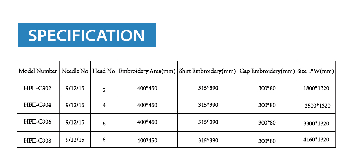 embroidery machine specification