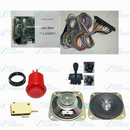1 set arcade machine parts and PCB include: 1Pcs 60 in 1 classic game board, 1*Harness, 10*red button, 1*joysick, 1*speaker