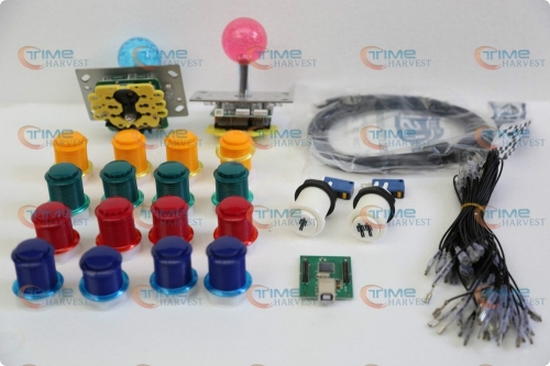 Arcade parts Bundles kit With LED light Joystick,button,Microswitch,2P USB adapter PCB to Build Up Arcade Machine By Yourself