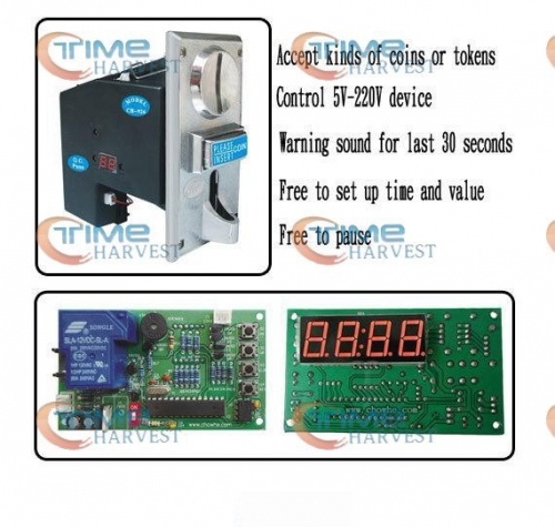 Coin operated timer control device with coin selector &amp; timer board for cafe kiosk/washing machine/water machine/game machine