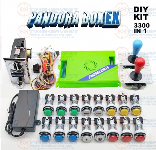 2021 New Original Pan-dora Box EX 2 Players Kit Joystick Chrome LED Push Button Coin Acceptor Wires for Arcade Machine Cabinet